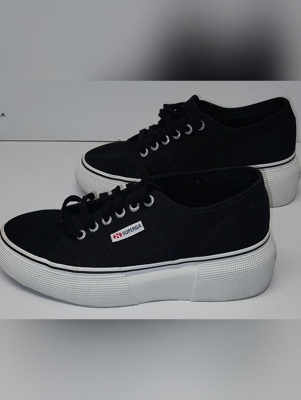 Superga Black Canvas Platform Sneakers with White Sole Sz 8 W 6.5 M